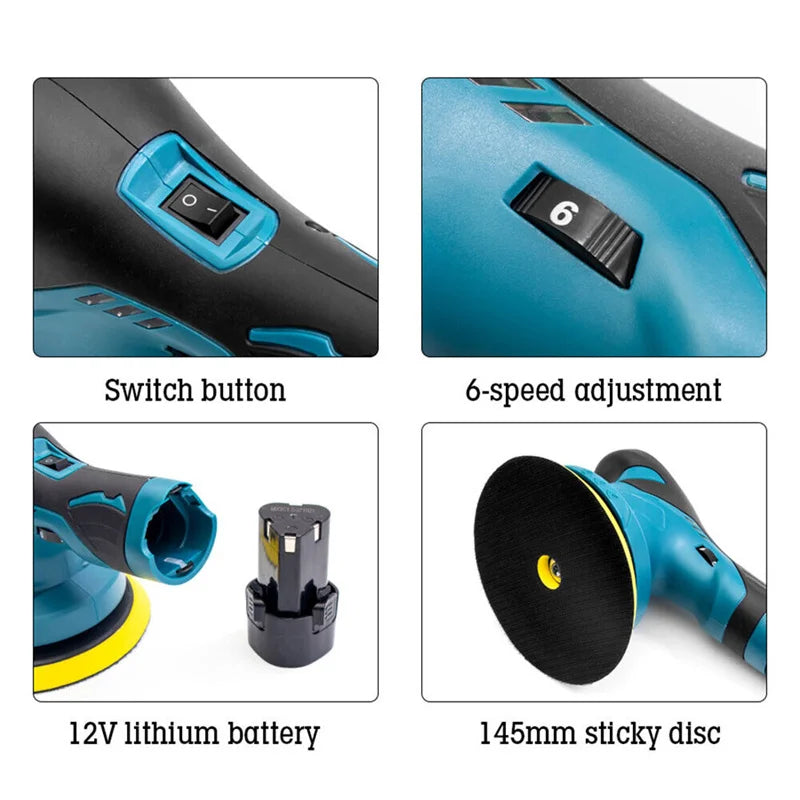 Cordless Car Polisher Multi-functional Electric Rotary Polishing Machine 5000rpm 6 Variable Speed Scratches Repair Waxing Tools