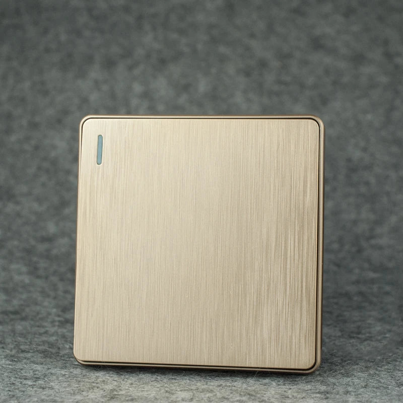 Avoir Push Button Switch Wall Electrical Socket Aluminum Brushed Panel Power Universal Outlet 86 146 Type Gold Silver Gray Panel - Stereotech