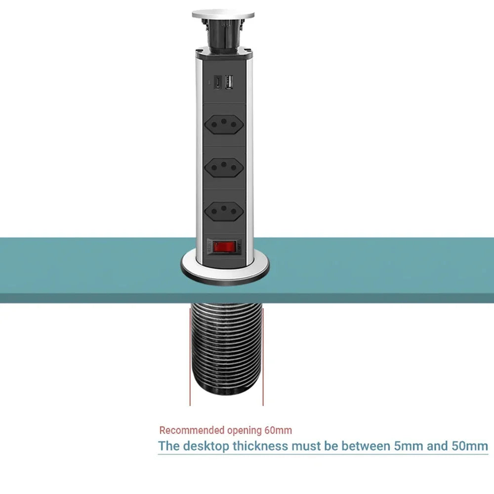 Melery Brazil Power Strip USB Type-c Pop Up Plug Desktop Hidden Socket Electrical Home Office Charge Extension Cord Outlets