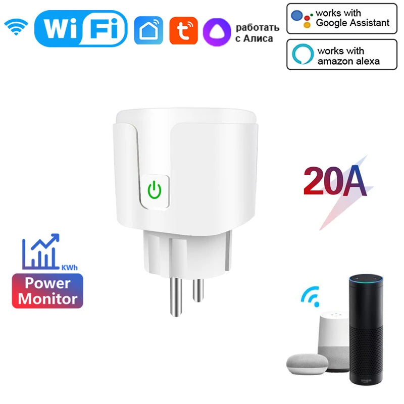 20A Tuya WiFi EU Smart Plug with Power Monitor - Stereotech