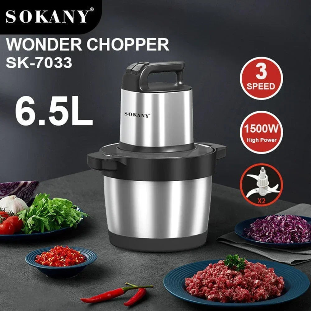 Houselin Meat Grinder Electric, Food Processor 6.5L Stainless Steel Meat Blender Food Chopper for Meat, Vegetables, Nuts