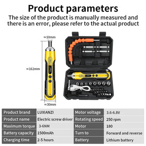 LUXIANZI Cordless Electric Screwdriver Set Power Tool Household Combination Rechargeable Battery Mini Drill Magnetic Bit