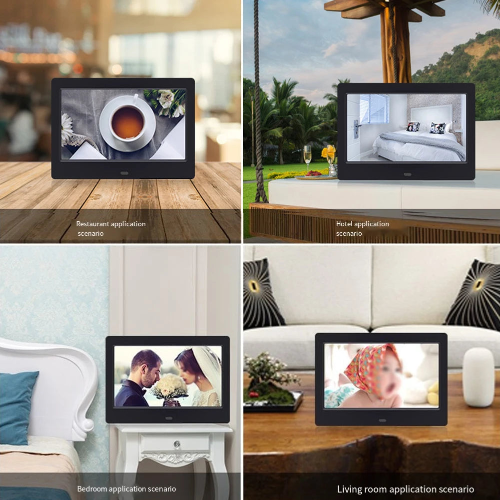 HD Digital Photo Frame 7 inch Frame Full-View Screen Video Photo Electronic Album Support Music/Video/Photo Calendar Clock