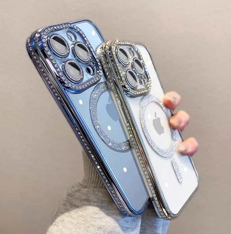 Luxury Magsafe Magnetic Wireless Charging Phone Case For IPhone 11 12 13 14 15 Pro Max Plus New Diamond Lens Protection Cover
