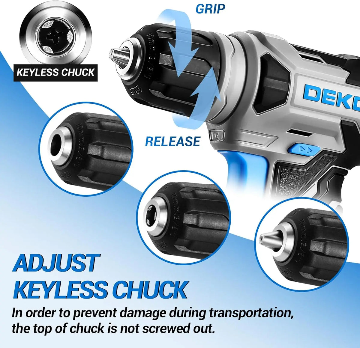 DEKO  Cordless Drill 8V Set 3/8&quot;Keyless Chuck, Wireless Mini Power Driver with Screw Set Electric Screwdriver Built-in LED