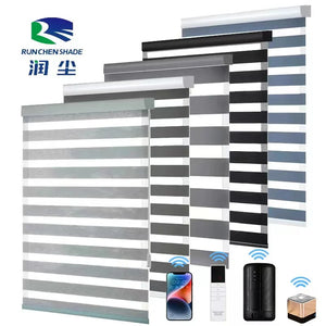 Smart Motorized Zebra Blinds Work with Alexa, Remote Control Smart Blinds, 90% Blackout Light Filtering Day Night Sheer Shades