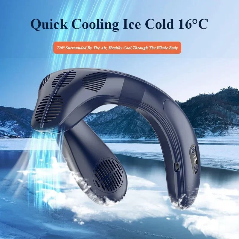 Portable Neck Fan New Neck Air Conditioner Rechargeable Semiconductor Cooling Bladeless Fan Outdoor Personal Fan Wearable Cooler - Stereotech