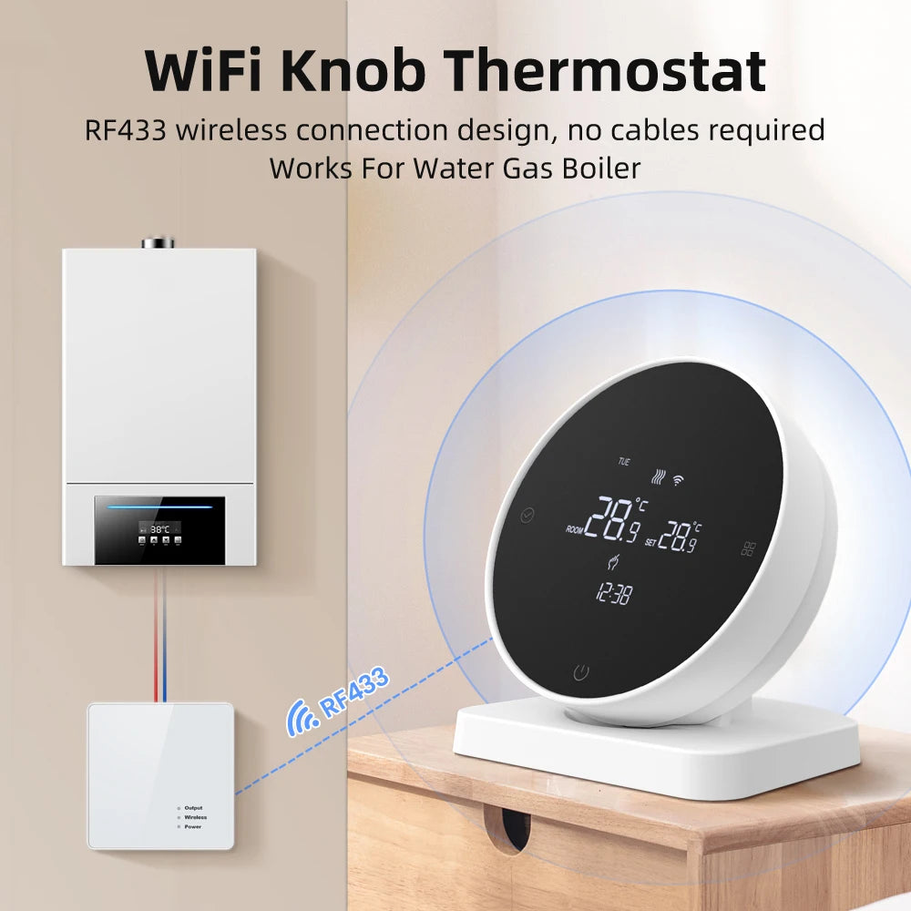 AVATTO Wifi Smart Thermostat,Tuya RF Wireless Temperature Controller for Gas Boiler Water Heating,Works with Alexa Google Home - Stereotech