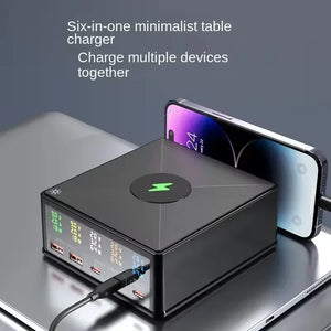 160W 5 Ports GaN USB C Charger Station 15W Wireless Charging PD 65W QC3.0 Type C Fast Charger for iPhone Macbook Samsung Laptop