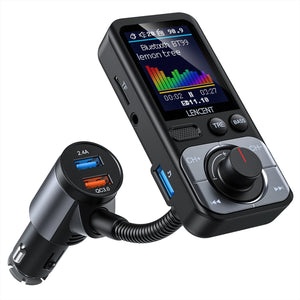 LENCENT FM Transmitter Modulator Car Bluetooth 5.0 with 2USB ports QC3.0  Car Fast Charger MP3 Player Radio Transmitter