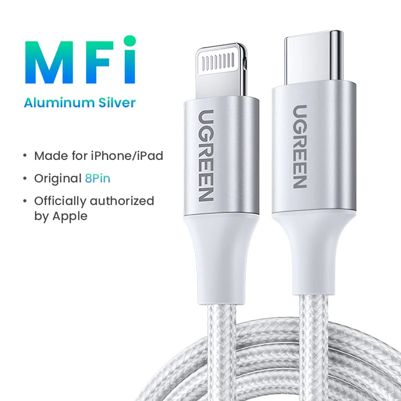 UGREEN MFi 20W PD USB C to Lightning Cable for iPhone 14 13 12 11 Fast Charging for Apple iPad Phone Charger 25cm 50cm 2m short