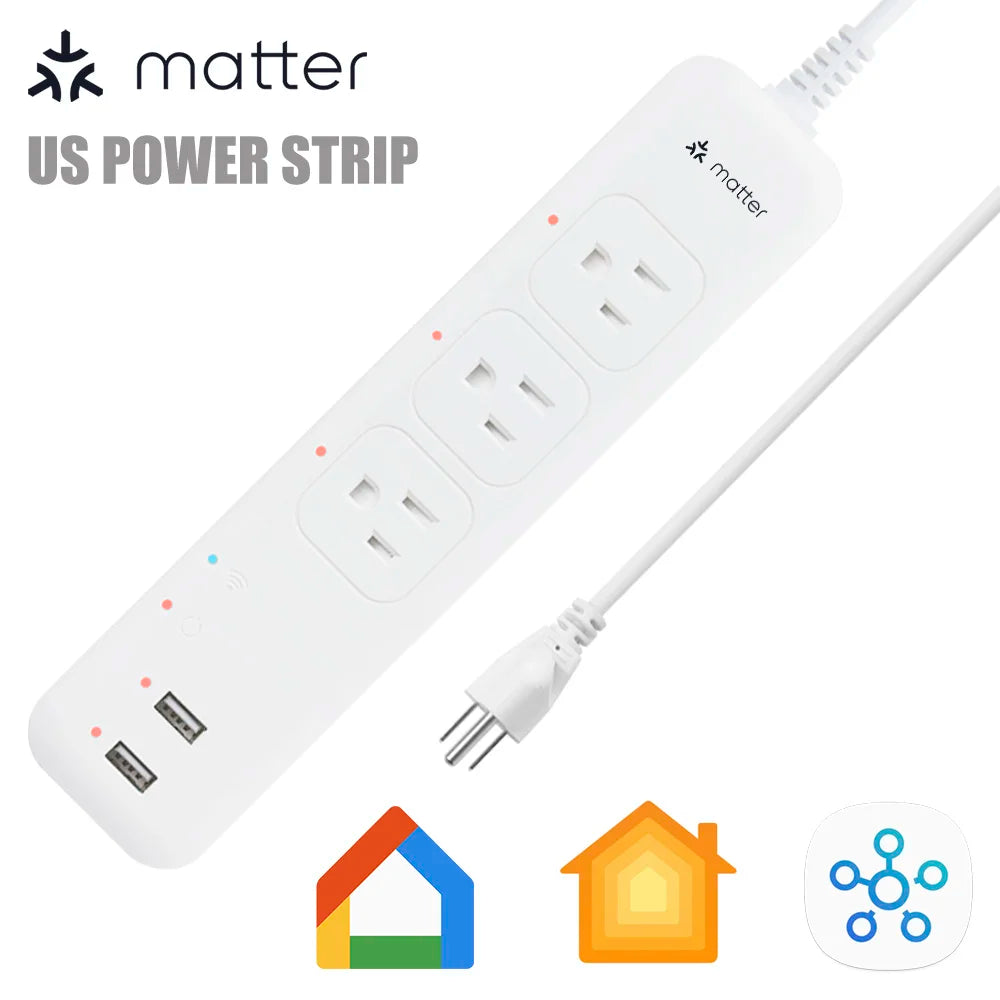 LELLKI Matter US Smart Power Strip Multi Outlet Plug Works with Apple Home Siri Voice Control SmartThings Google Home Timing App