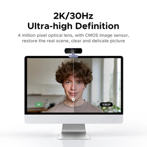 UGREEN 2K Webcam with Microphone, Full HD USB Web Camera, Adjustable FOV, Auto Light Correction, Video Webcam for Streaming