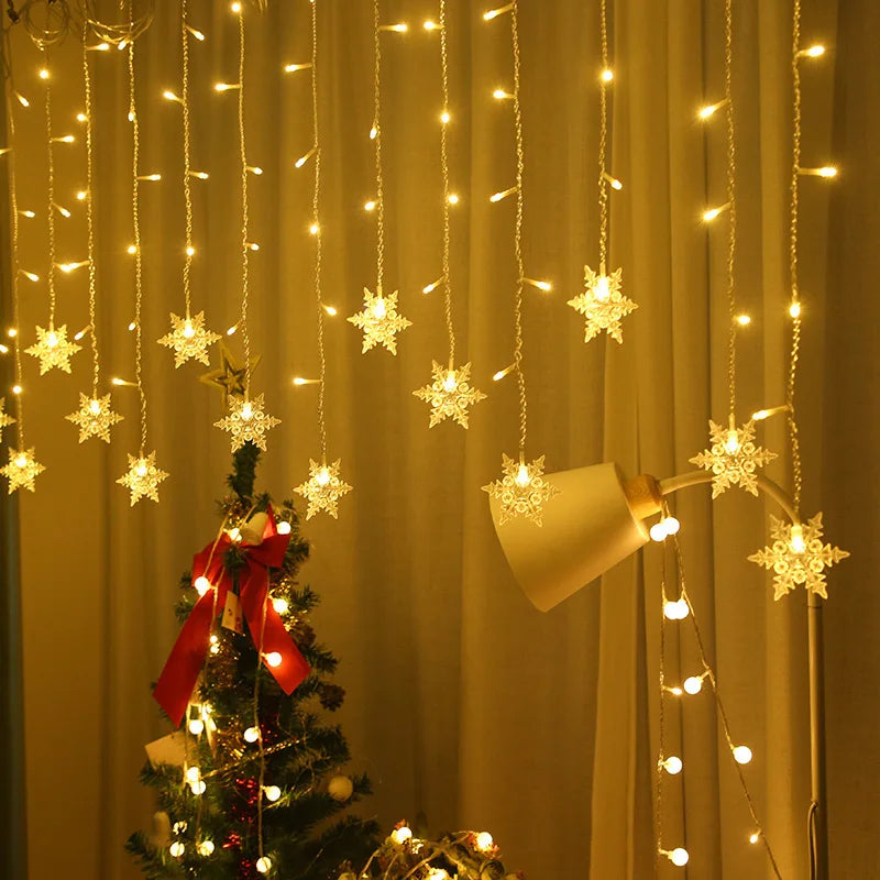 Christmas Lights Outdoor Decoration Hanging Led Snowflake Lights Curtain String Lights Party Garden Eaves Decoration.