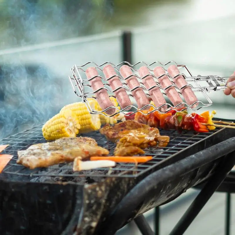 Grilling Basket Metal Mesh Barbecue Sausage Grilling Rack Net Picnic Camping BBQ Net Home Kitchen Barbecue Grilling Accessories - Stereotech