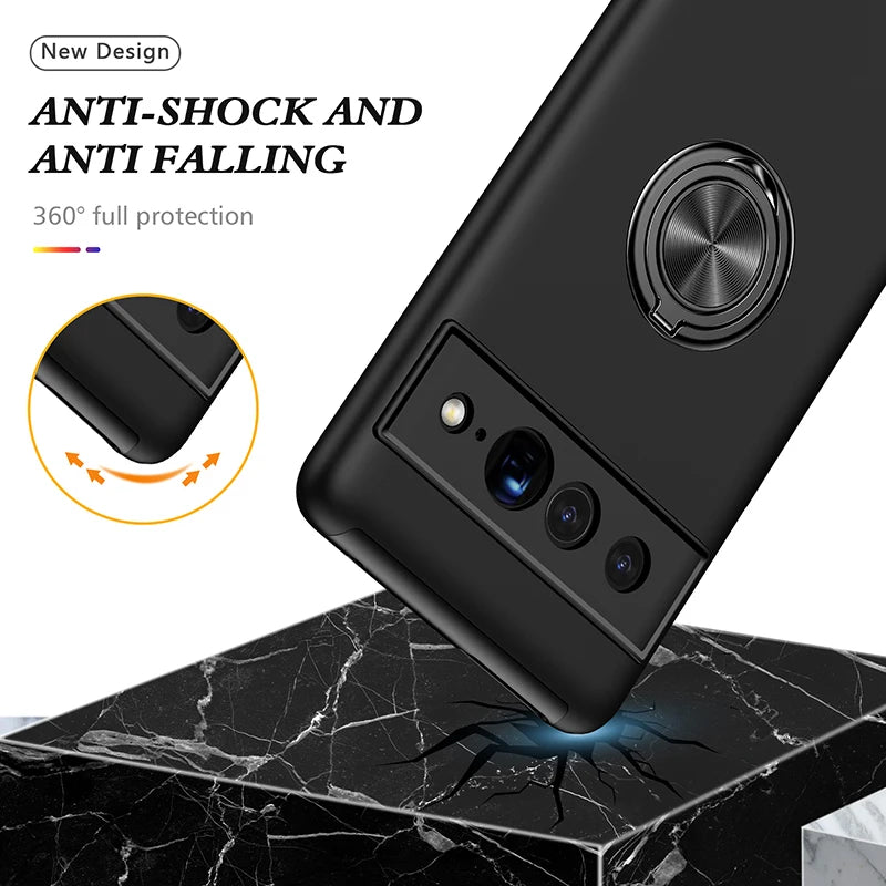 Heavy Duty Armor Shockproof Case For Google Pixel 7 Pro 6A Magnetic Metal Ring Holder Hard Plastic Phone Cover Coque Fundas