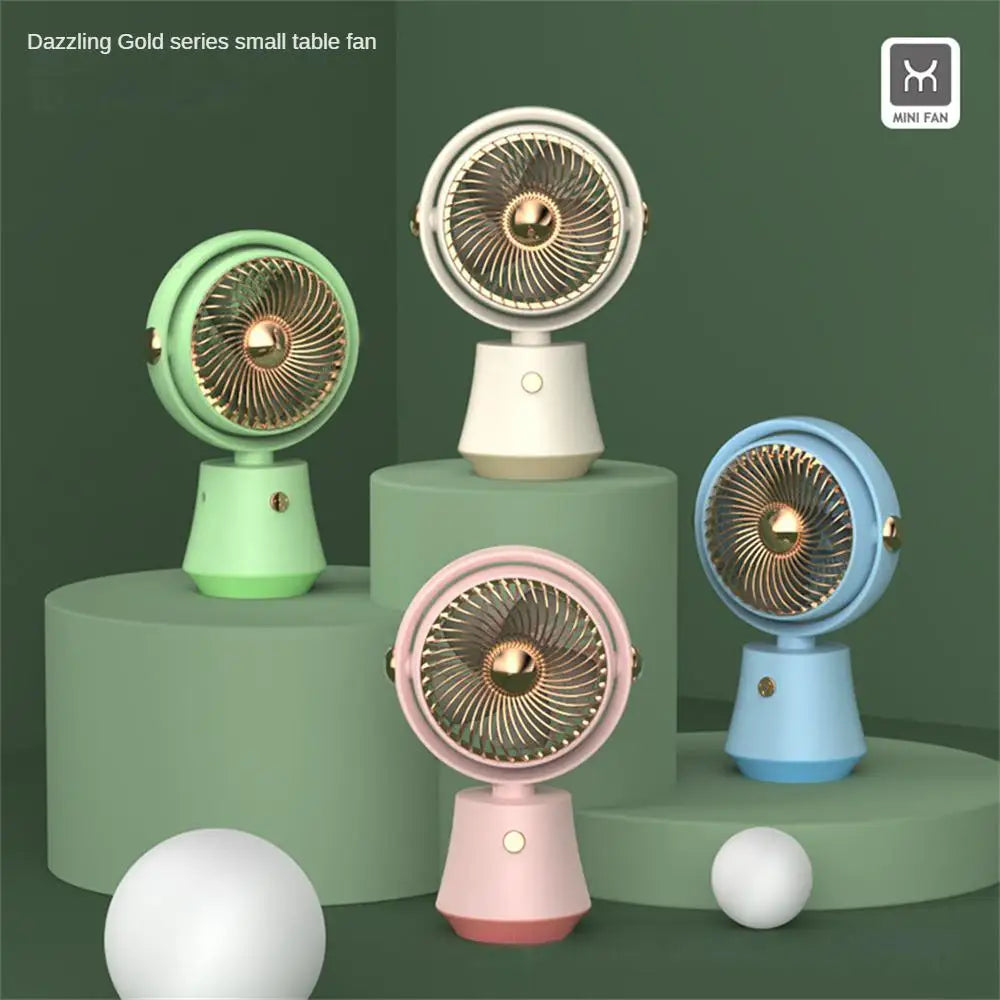 New Desktop Small Fan Dazzling Gold Rotatable USB Charging Three Speed High Wind Silent Office Desktop Fans Cooling Appliances - Stereotech