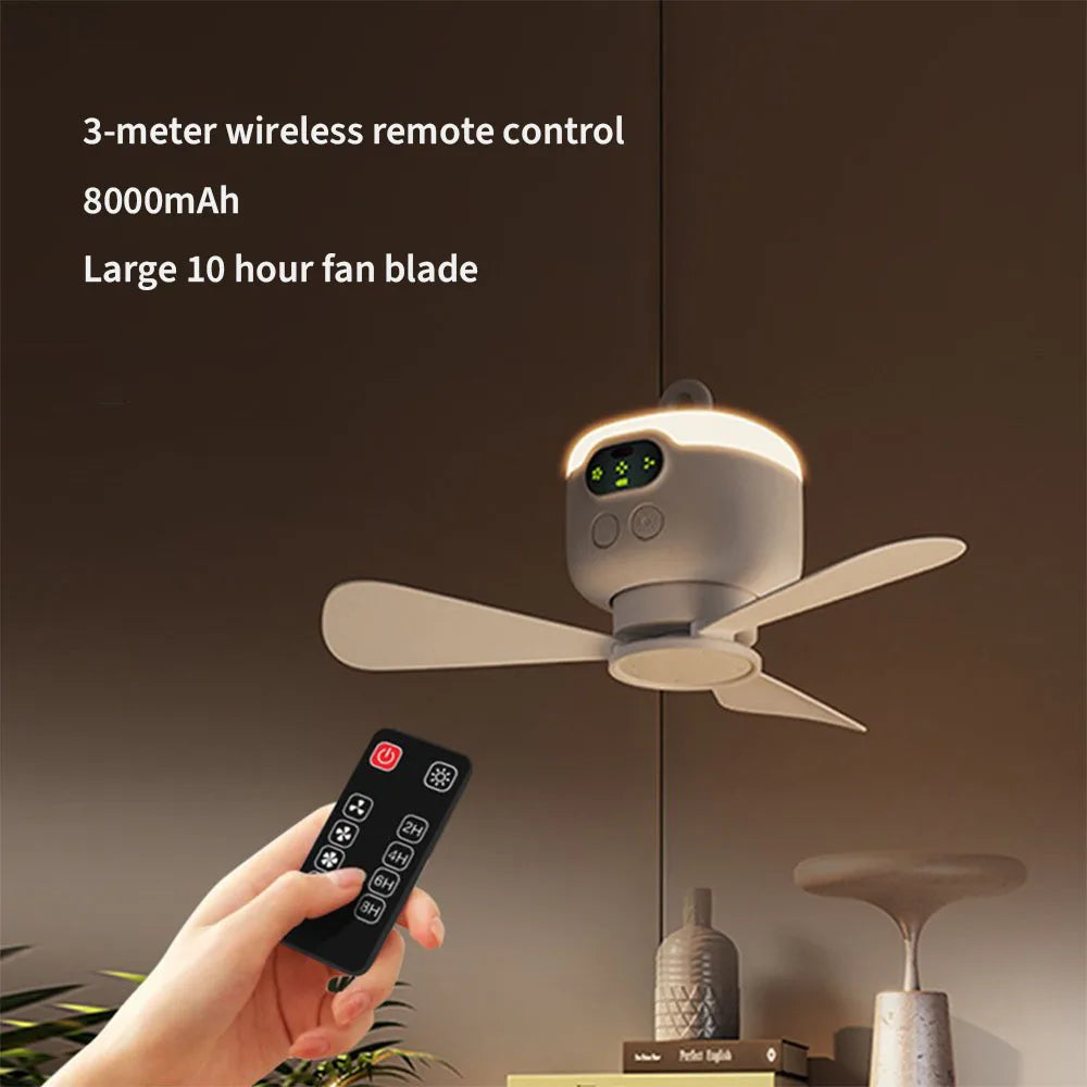 8000mAh USB Rechargeable Ceiling Fan Removable Blades Night Lamp Lighting Capacity Household Outdoor Fan LED Lamp Ceiling Fan - Stereotech