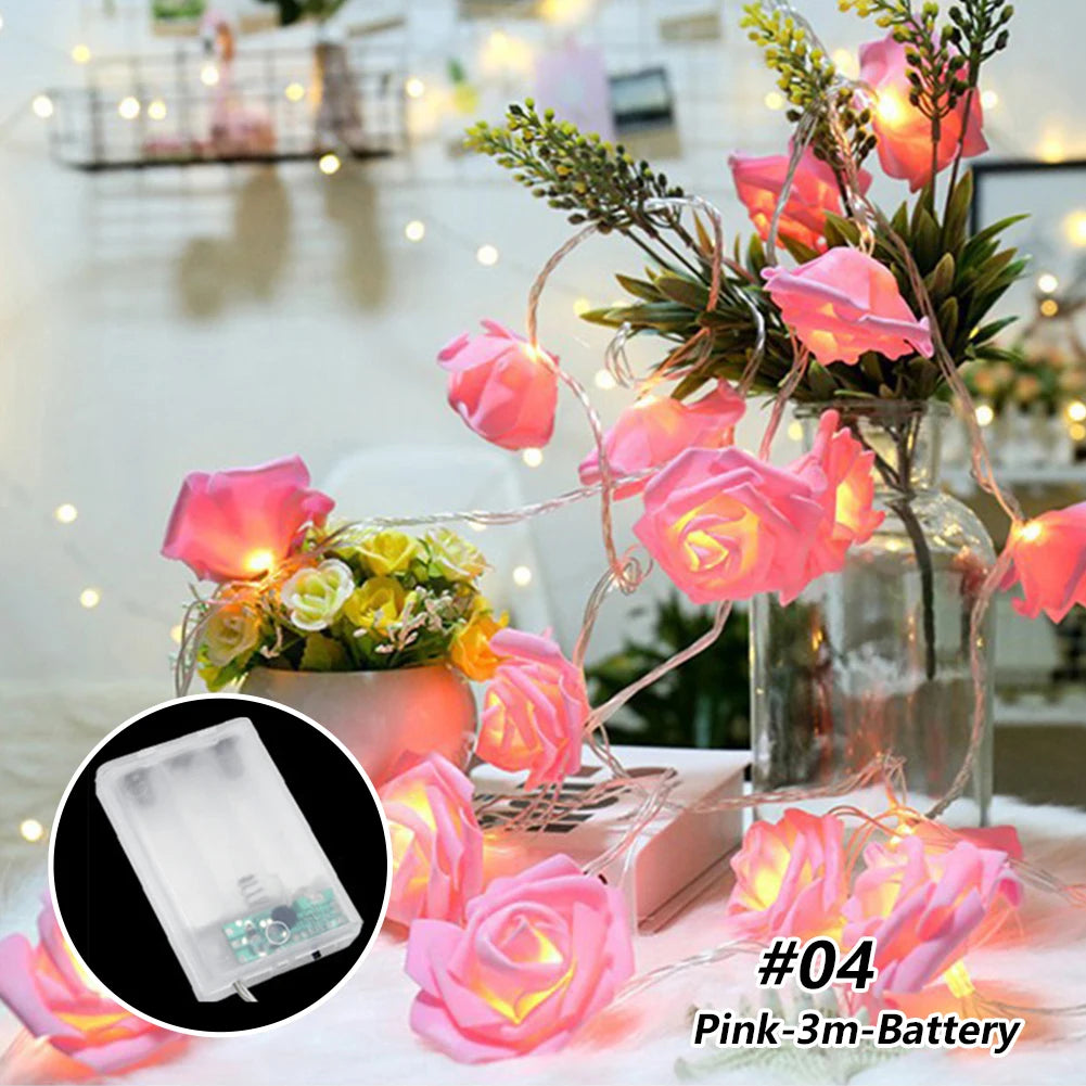 1.5/3m LED Rose Flower String Lights Battery Garland Artificial Bouquet Foam Fairy Lights For Valentine&#39;s Day Wedding Decoration