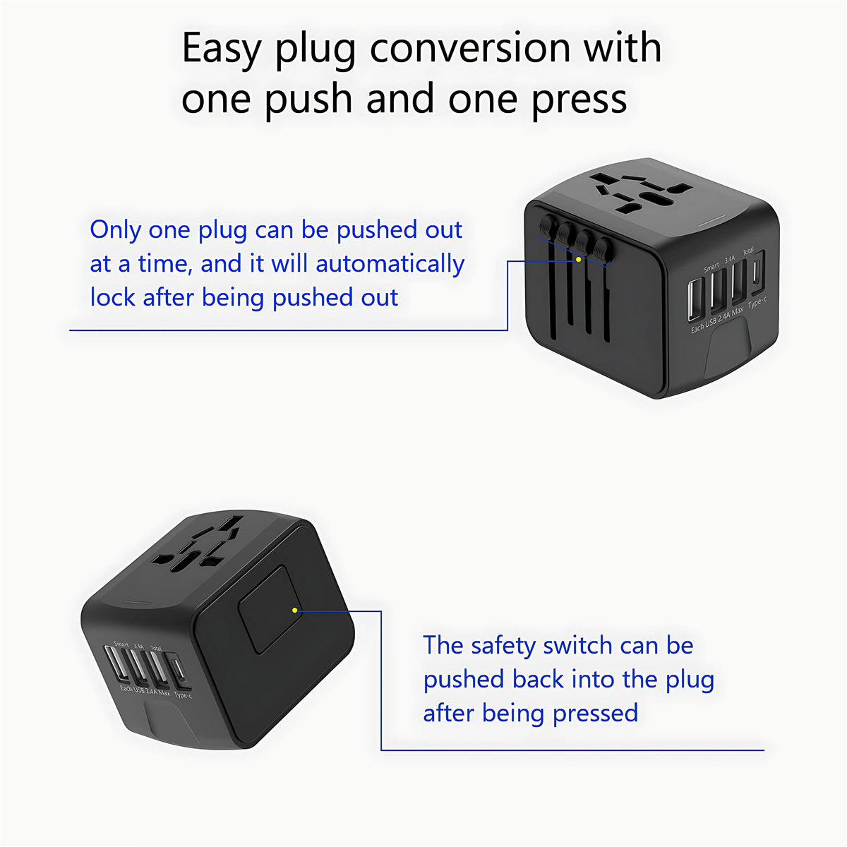 International Travel Adapter Multiple Plugs All in One Power Strip With 3USB 1Type C Ports Fast Charging EU UK US AU For Travel