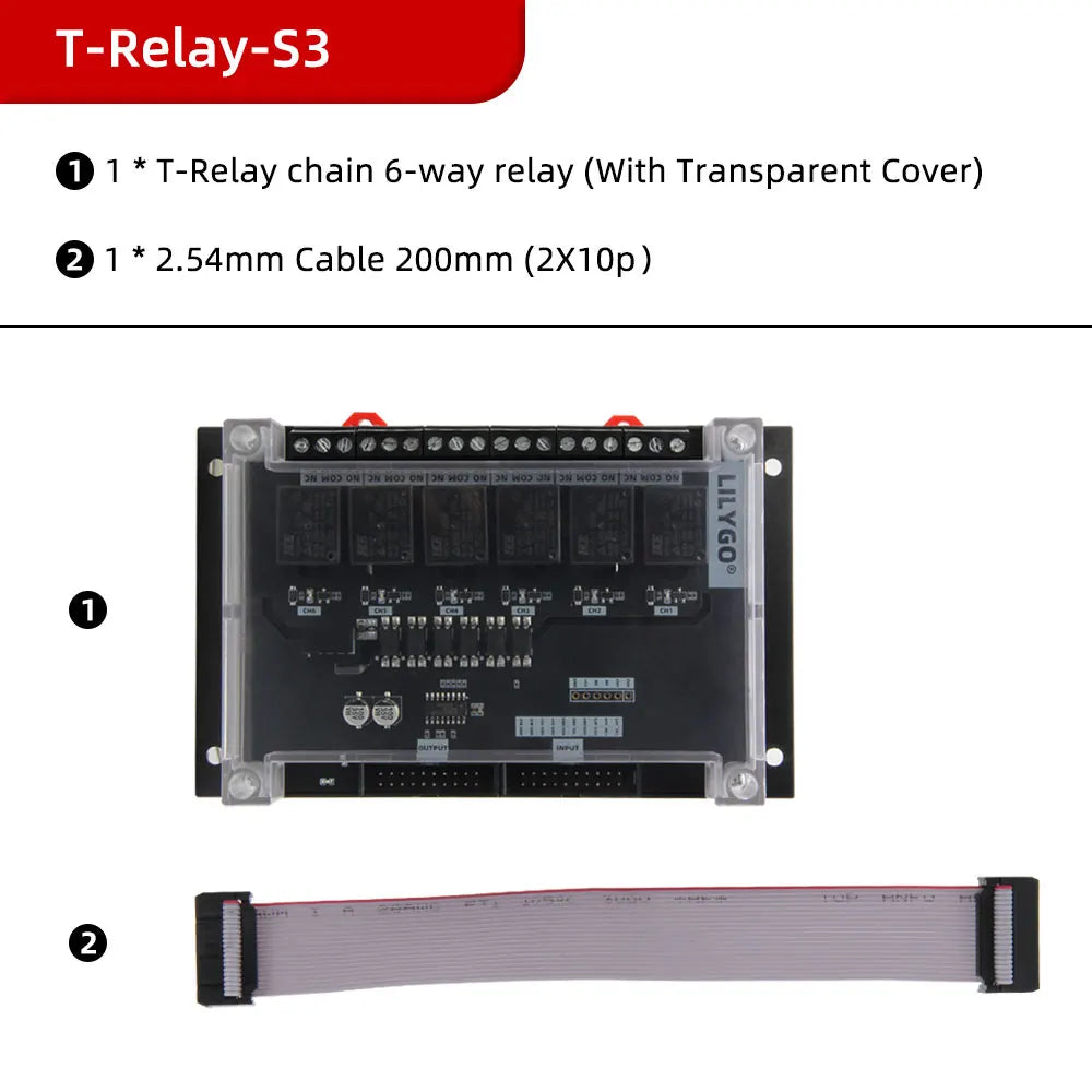 LILYGO® T-Relay-S3 ESP32-S3 6-Way Relay ESP32-S3-WROOM-1U Development Board Expandable LCD Display HRS4H-S-DC5V 24-Way Relays