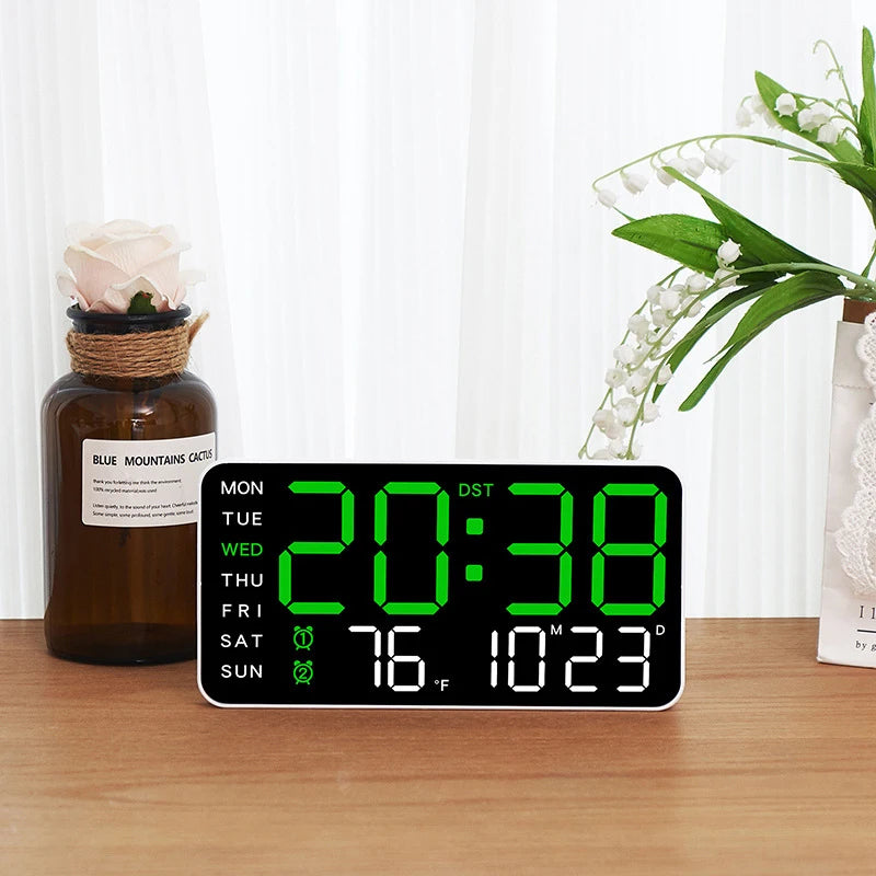 Digital Wall Clock Temperature Date Week Display Dual Alarm Clock Voice Control 5 Levels of Brightness Adjustment Table Clock