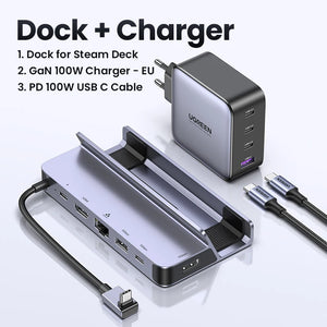 UGREEN Steam Deck Dock 4K60Hz 9 Ports RJ45 PD100W USB C HUB Compatible with Steam Deck ROG Ally LEGION Go iPhone 15 Pro/Pro Max