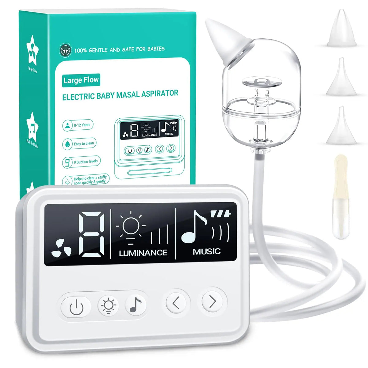 Baby Nasal Aspirator Electric Nose Cleaner with Built-In Music &amp; Night Light Rechargeable Nose Booger Sucker for Infants Babies