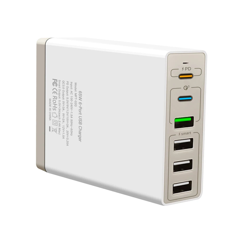 65W 4 6 10 Port Usb Fast Charger Type C Pd High Speed Quick Hub For Iphone Xiaomi Samsung,60W Mobile Cell Phone Multi Adapter