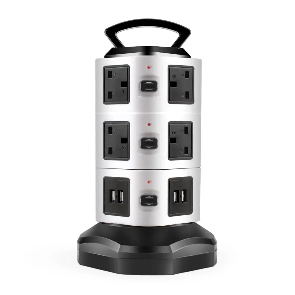 Melery Vertical Power Strip Surge Protector Tower Layer Outlet UK Electric Plug Socket USB Charger 3m Extention Cord Office Home