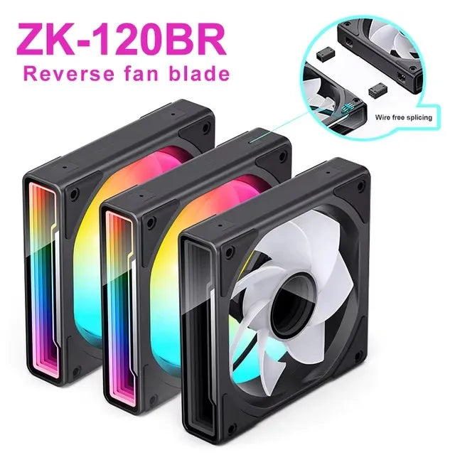 JONSBO ZK-120 3 in 1 Wire-free Splicing PC Case Fan 3Pin ARGB Motherboard Sync 12CM PWM Infinite Mirror Mute Chassis Cooling Fan