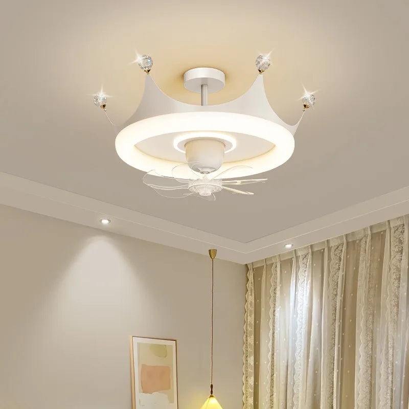 Full Spectrum Eye Protection Electric Fan Ceiling Light Bedroom Light Simple Children&#39;s Princess Room Girl&#39;s Room Crown Electric