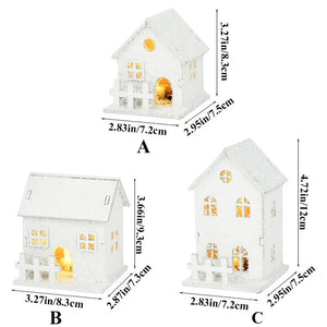 Mini Christmas LED Light Wooden House Kids Gift with Snowflake White Glowing Castle Luminous Christmas Tree