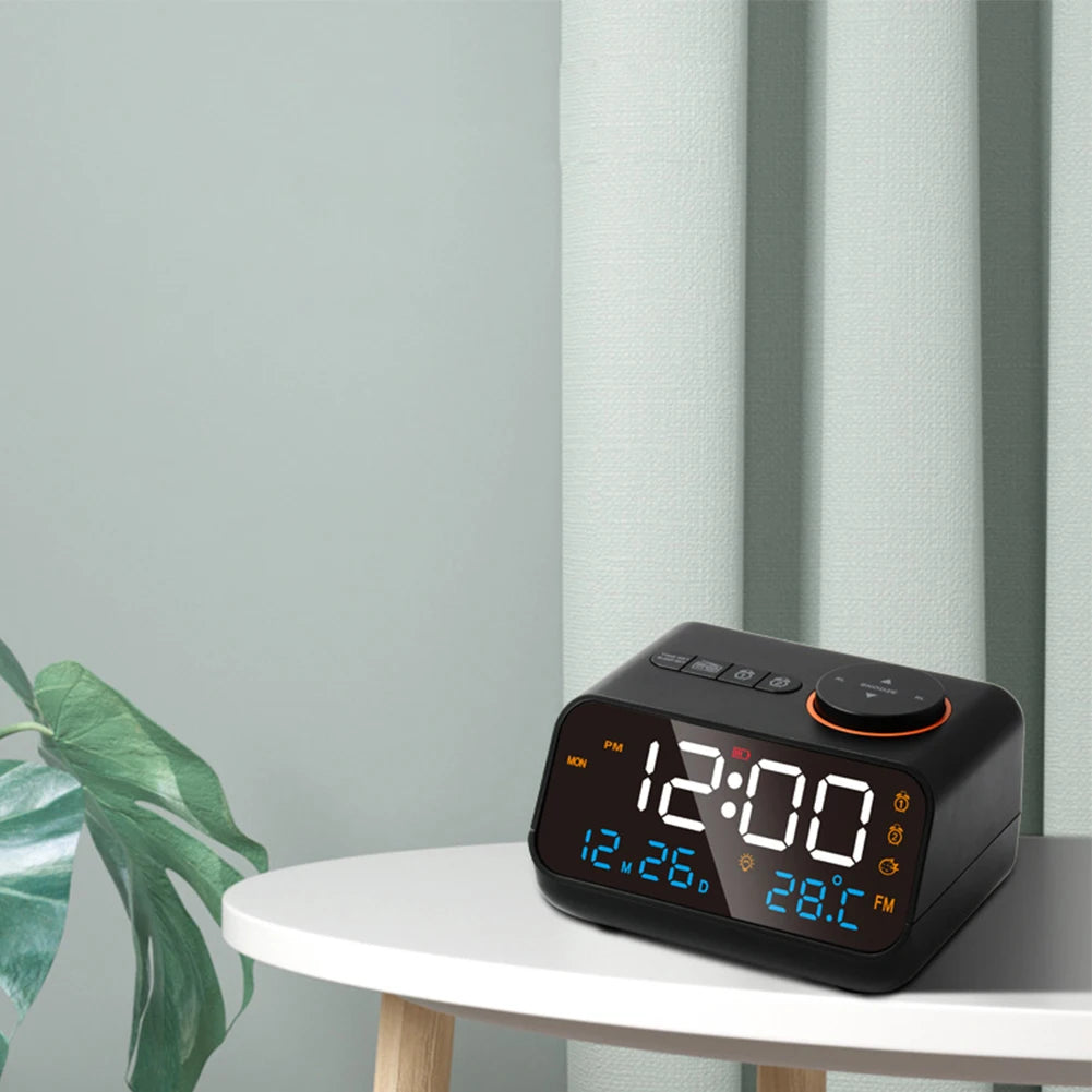 Led Digital Alarm Clock Fm Radio Dimming Rechargeable Temperature Humidity Meter With Snooze Function Watch Table Clock Decor