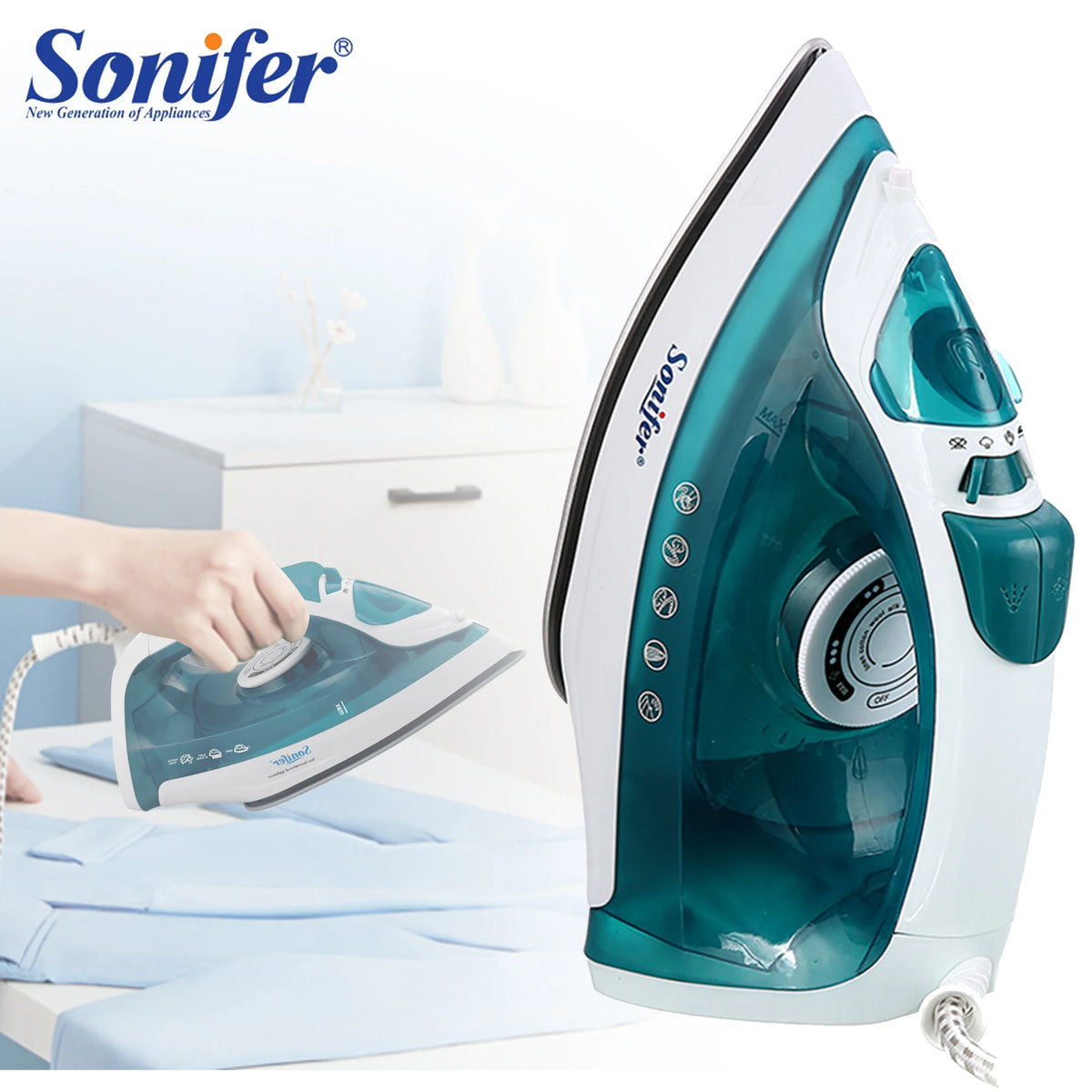 Electric Iron Portable Mini Garment Steamer Steam Iron For Clothing Iron Adjustable Ceramic Soleplate Iron For Ironing Sonifer - Stereotech