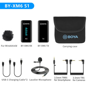 BOYA BY-XM6 S 2.4GHz Condenser Wireless Lavalier Lapel Microphone for PC Mobile Android iPhone DSLRs Cameras Streaming Youtube