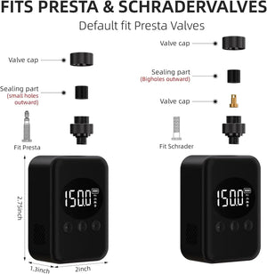 Mini Bike Pump Portable Tire Bicycle Pump, 150PSI Electric Bike Air Pump with Digital Pressure Gauge, Auto Shut-Off with Presta