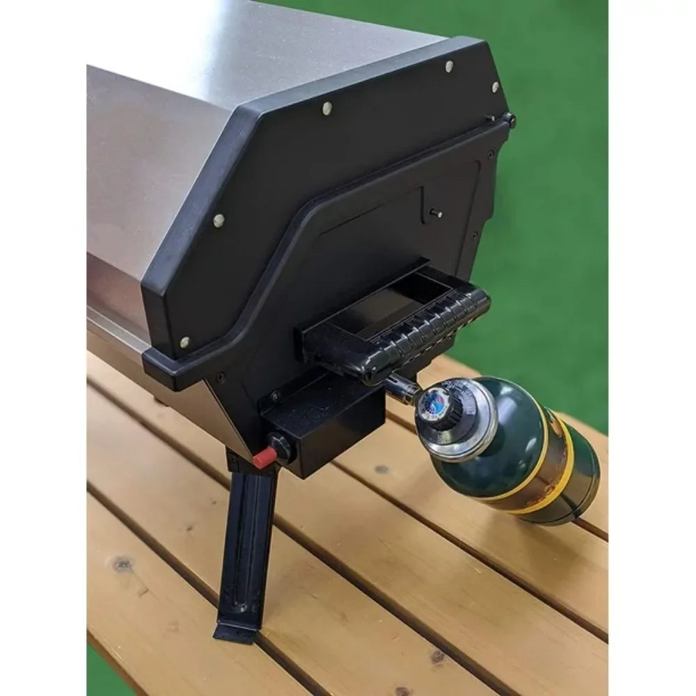 Barbecue Grill Portable Propane Gas Grill - 14000 BTU Tabletop BBQ with Porcelain Grate Folding Support Legs and Grease Pan Bar - Stereotech