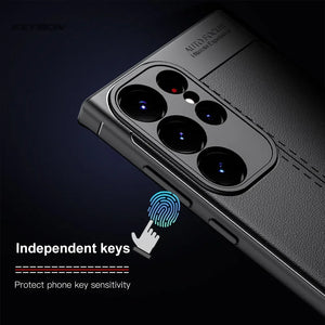 KEYSION Shockproof Case for Samsung S23 Ultra 5G S24+ Leather Texture Soft Silicone Phone Back Cover for Galaxy S24 Plus S23 FE