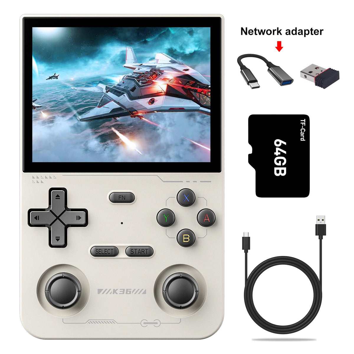 GAMINJA Open Source K36 Handheld Game Console 3.5Inch IPS Screen Built in 16000 Games Supports online doubles For PS1/PSP/DC/N64