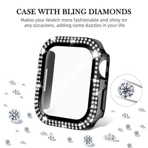 Bling Glass+Cover For Apple Watch Case 44mm 45 41mm 40mm 44 mm women Diamond bumper+Screen Protector iwatch series 7 9 8 5 6 SE - Stereotech