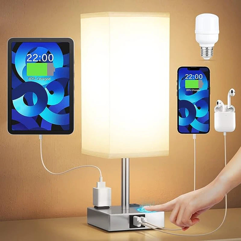 Bedside Lamp Touch Control Table Lamp with USB C+A Port Dimmable Small Light for Bedroom Living Room Bulb Included Home Decor