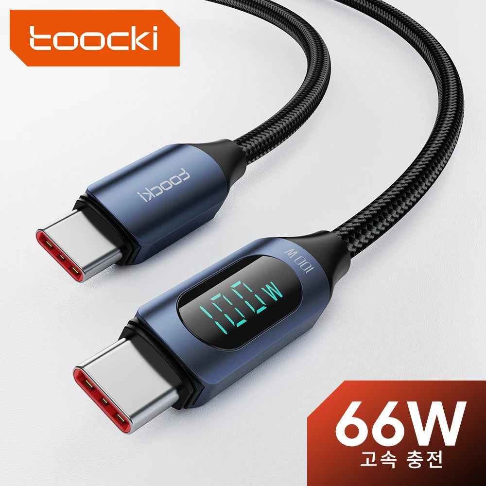 Toocki PD 100W Digital Display Type C to Type C Cable USB C Charger Cable for Huawei P50 40 Xiaomi POCO Samsung MacBook iPad