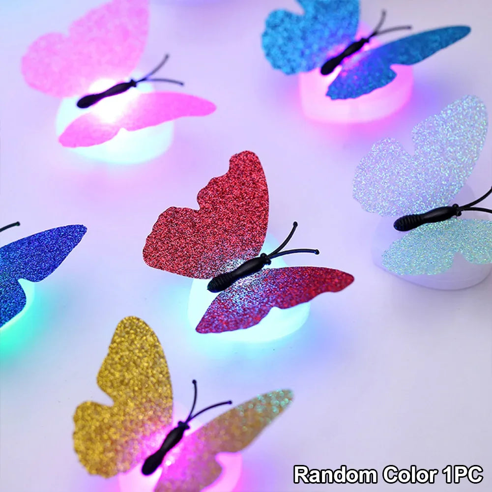 Double Layer Butterfly Night Lights Creative Colorful Luminous Butterfly Lights Lighting Pasteable Led Decorative Wall Lamp