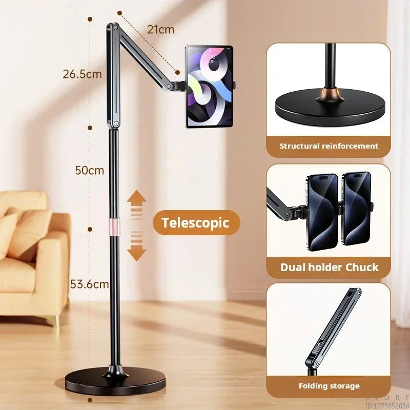 360-degree Rotatable Long Arm Telescopic Aluminum Alloy Metal Ipad Stand, Suitable for 4-12.9 Inch Mobile Phones and Tablets