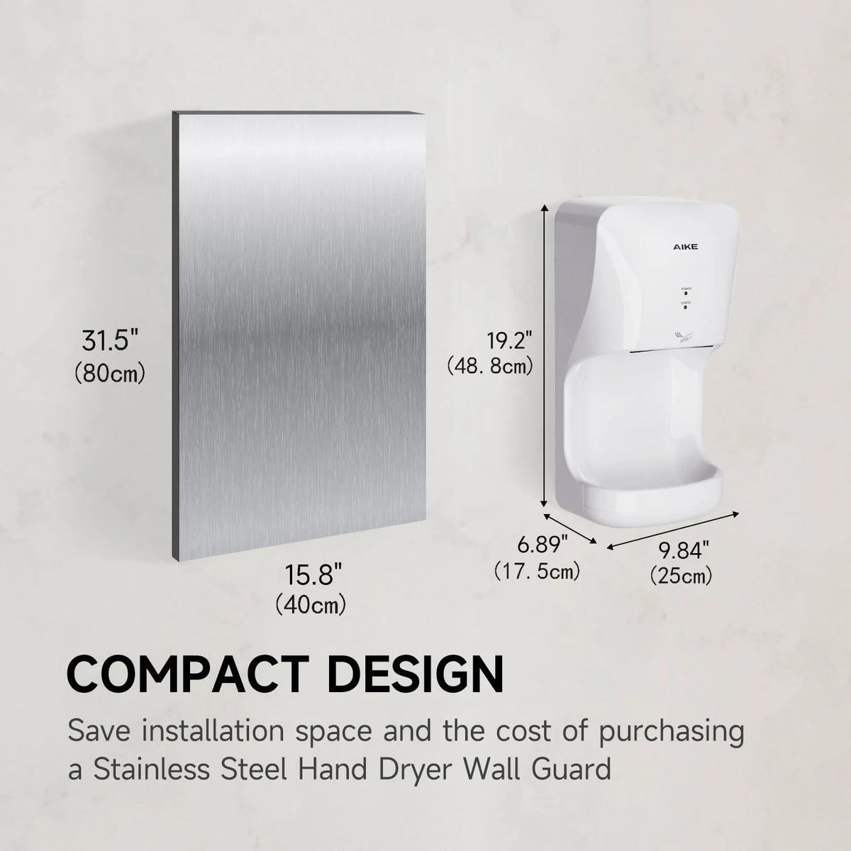 AIKE Automatic Hands Dryer with Drip Tray Wall Mounted High Speed Drying Machine 10-15s Quick Dry Hands Model AK2632 1400-1650W - Stereotech