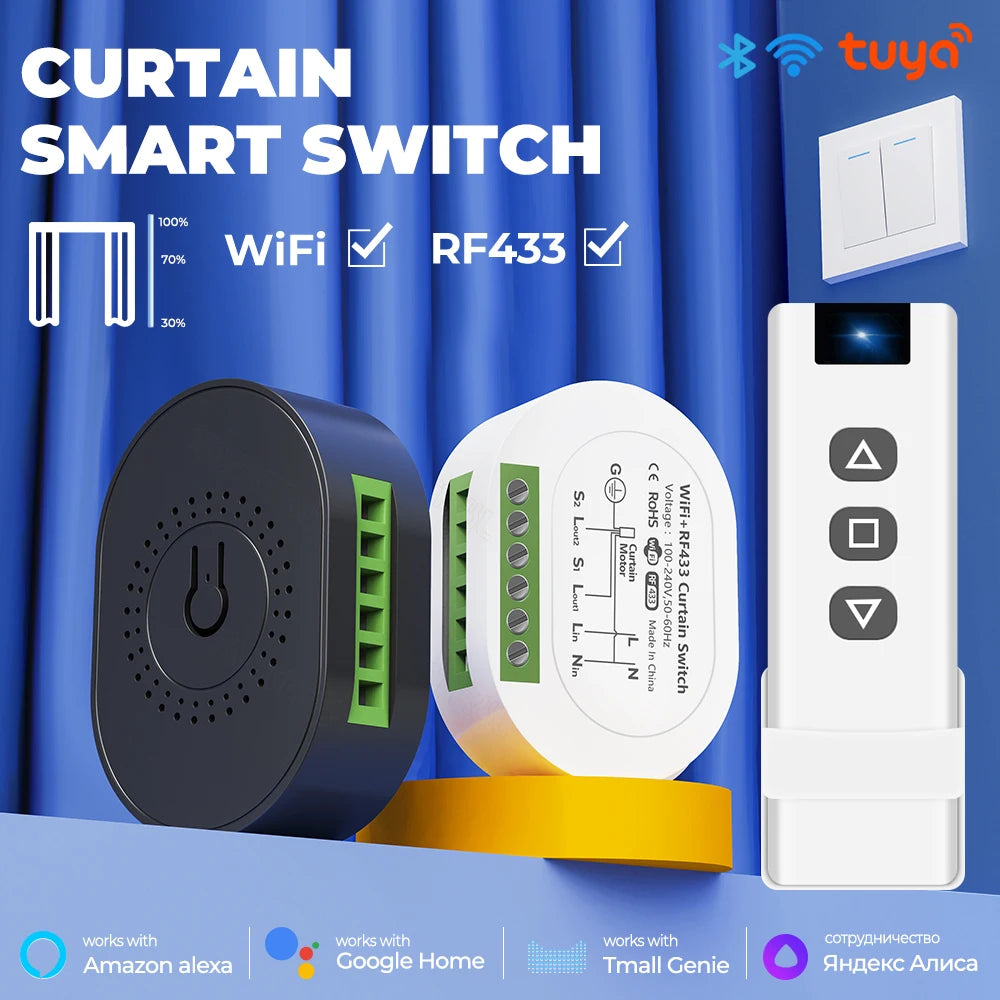Tuya Mini Smart Life WiFi RF433 Blind Curtain Switch Module Electric Roller Shutter Window  Remote Control Google Home Alexa - Stereotech