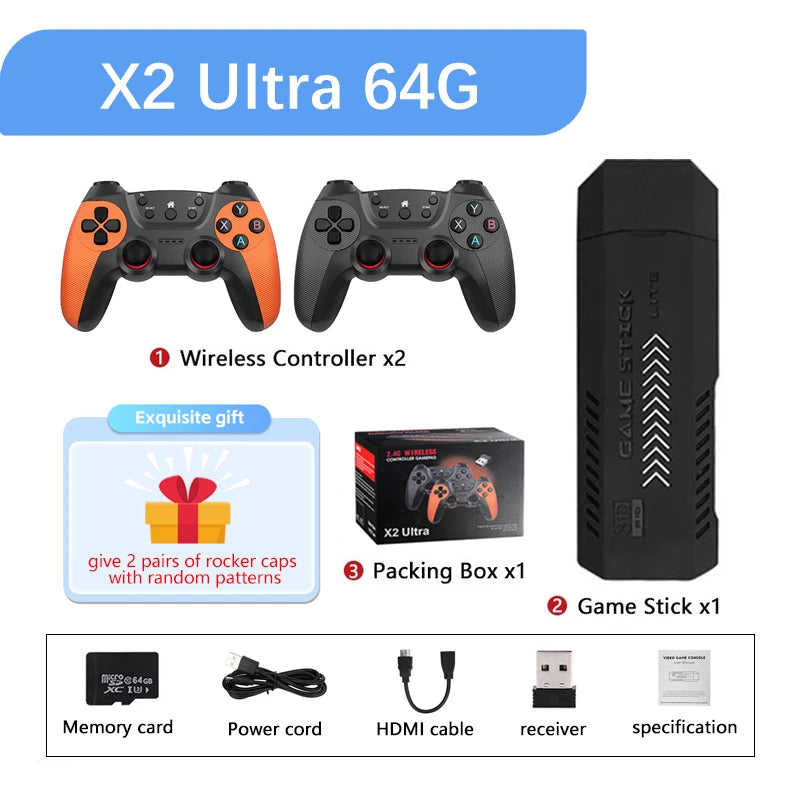 X2 Ultra Retro Game Stick Built-in 37000+ Games 40 Simulators Video Consoles 4K HD TV Handheld Game Player Wireless Game Console