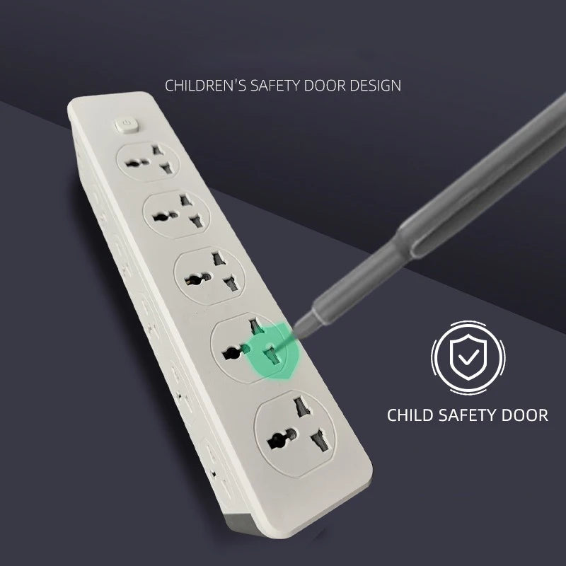 EU US UK Plug Power Strip 2M Extension Cable Electrical Sockets with 3 USB Type-C for Home Office Surge Protector Network Filte