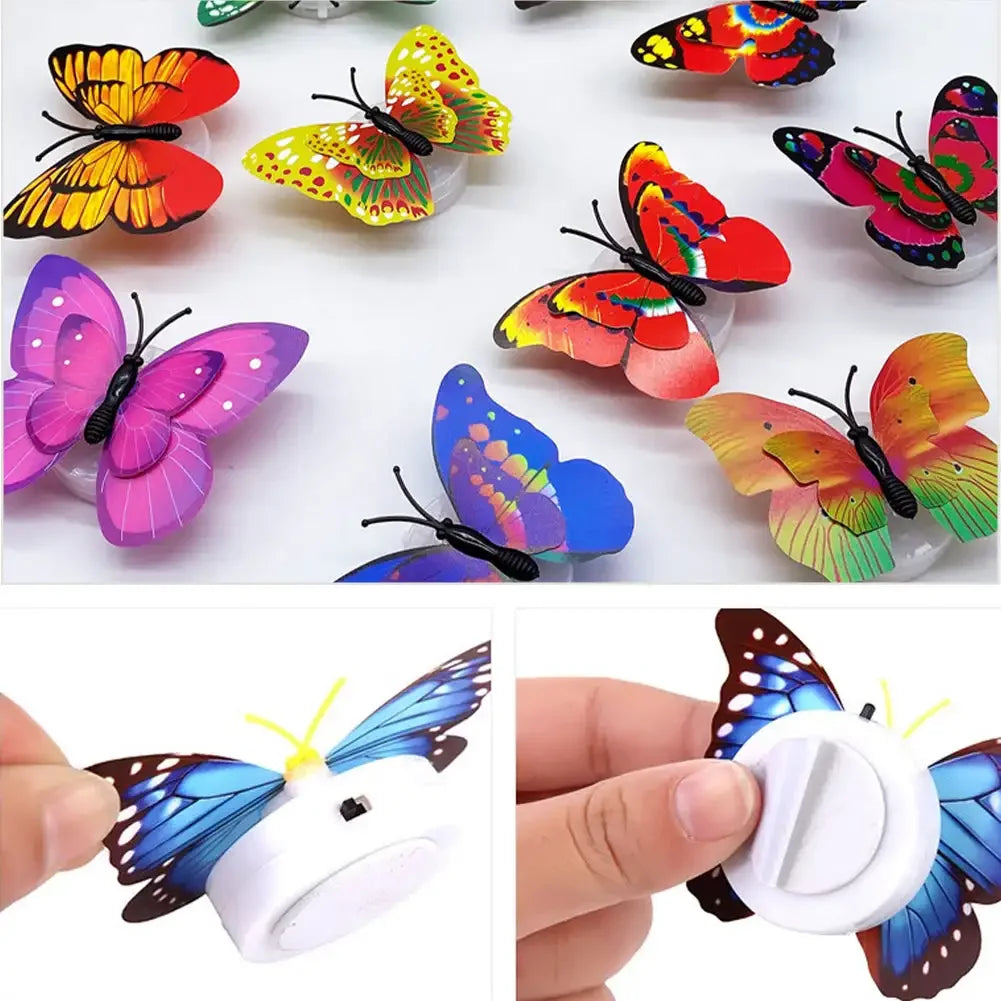 Double Layer Butterfly Night Lights Creative Colorful Luminous Butterfly Lights Lighting Pasteable Led Decorative Wall Lamp